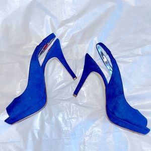 Style & Co. Faith Chelsea Blue Peep Toe Slingback Heels Size 6M Never …